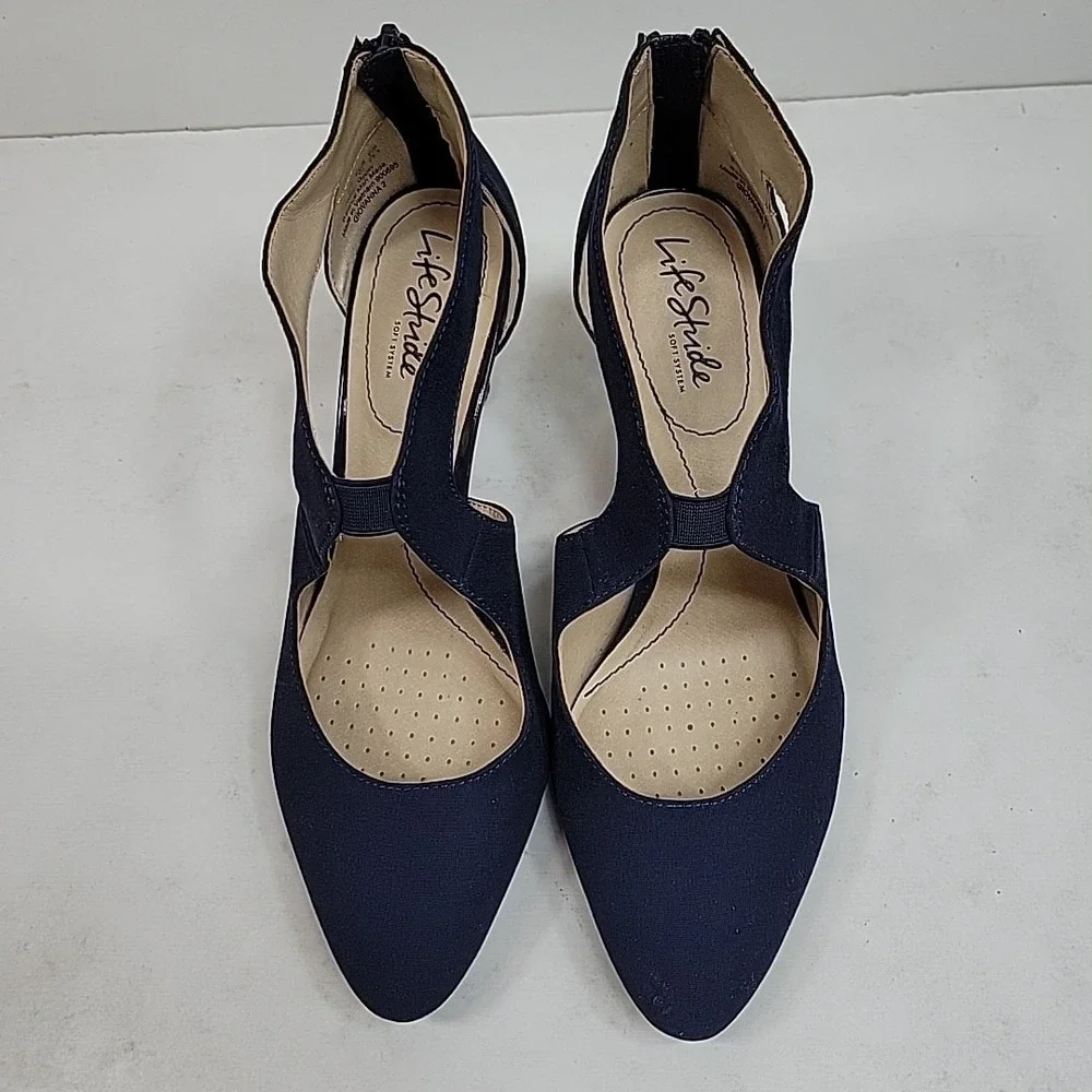 LifeStride Giovanna 2 Heels Womens 9M Navy Blue Pointed Toe Pumps Zip Back